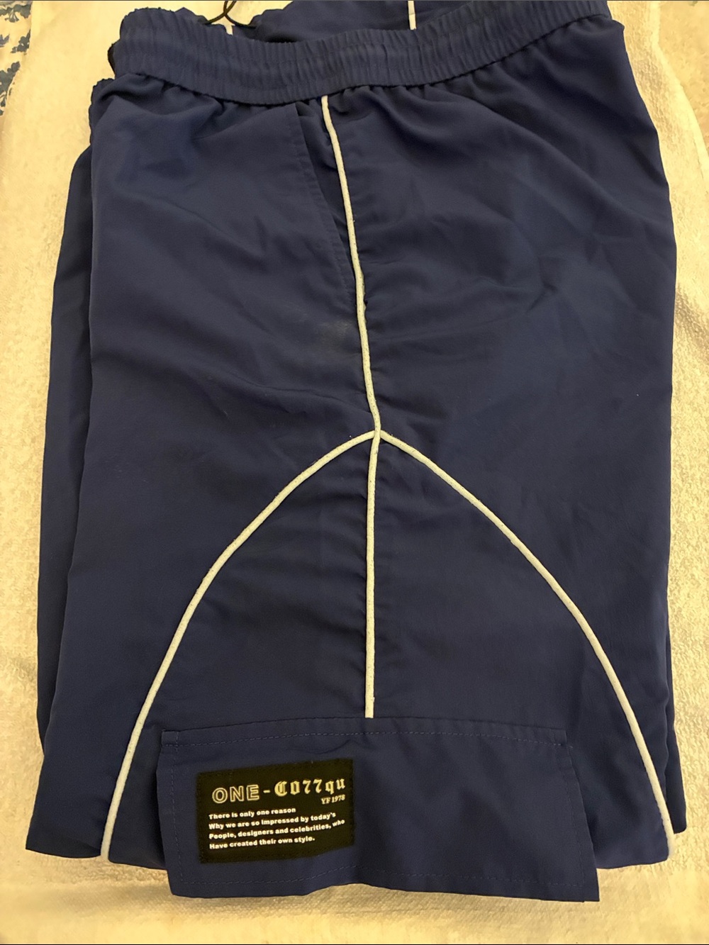 ONE-07774 Navy Track Pants w/ Contrast Piping w/branding patch,Streetwear; Large